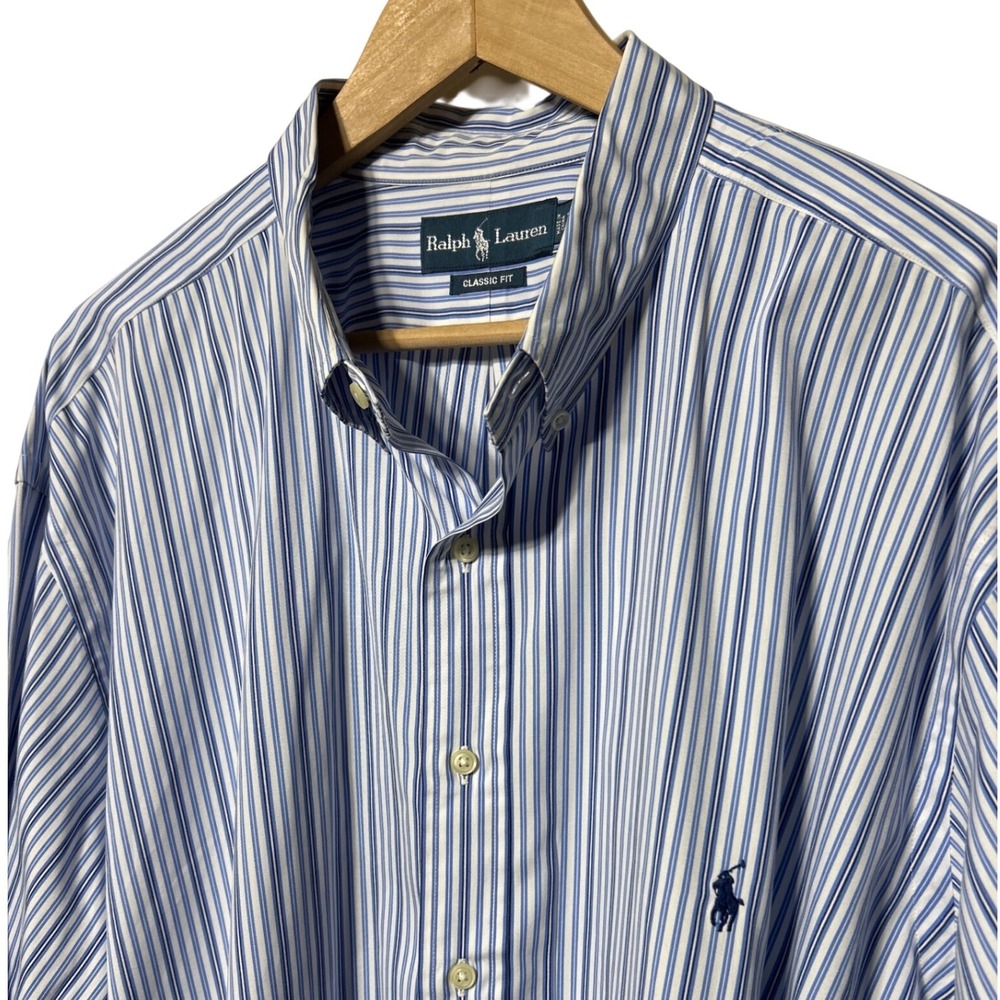 Ralph Lauren Classic Fit Striped Button Down Shirt Blue White Mens 3XB Big